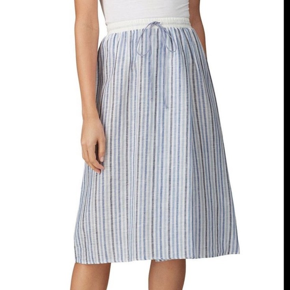 Sita Murt Blue and White Linen Stripe Midi Skirt - Picture 1 of 7